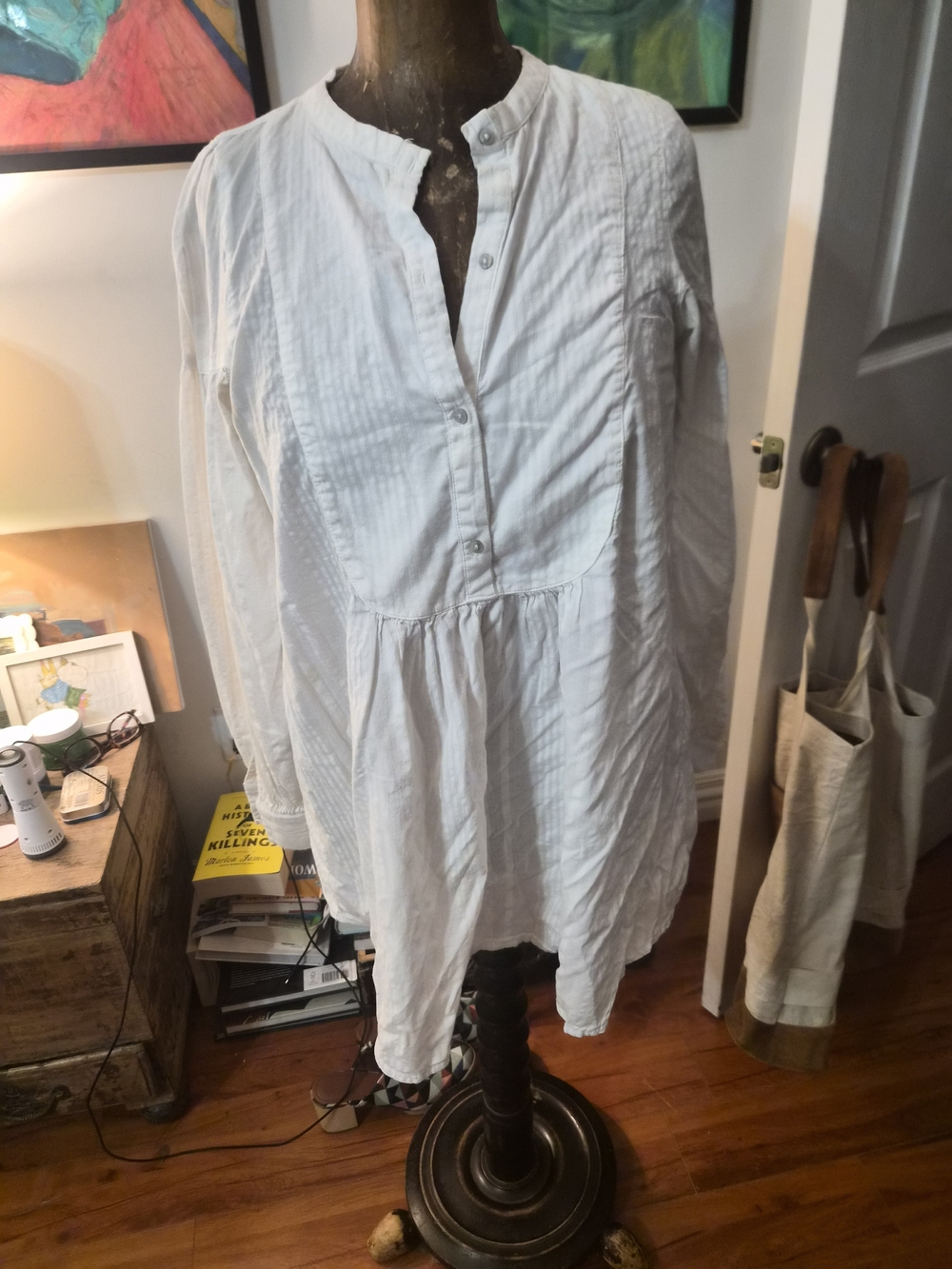 Anthropologie White Pintuck Cotton Tunic Blouse